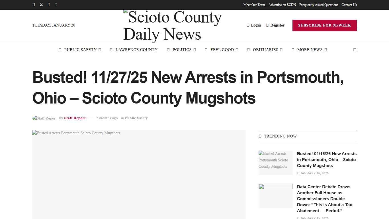 Busted! 11/27/25 New Arrests in Portsmouth, Ohio – Scioto County Mugshots – Scioto County Daily News