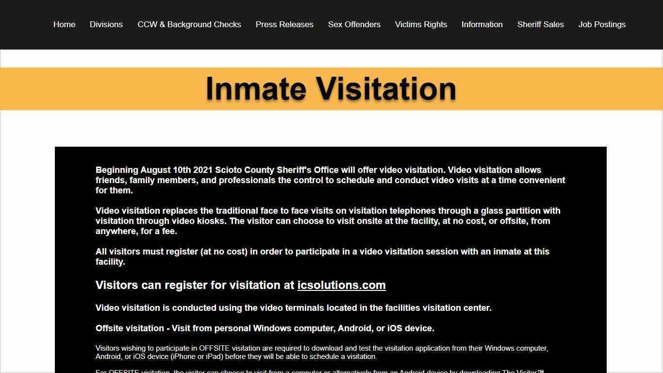 Inmate Visitation Schedule